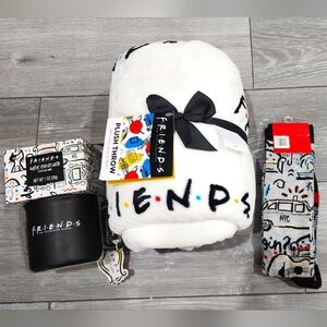 FRIENDS gift bundle w/ Blanket,2 pairs of socks and Mug with hot chocolate set
